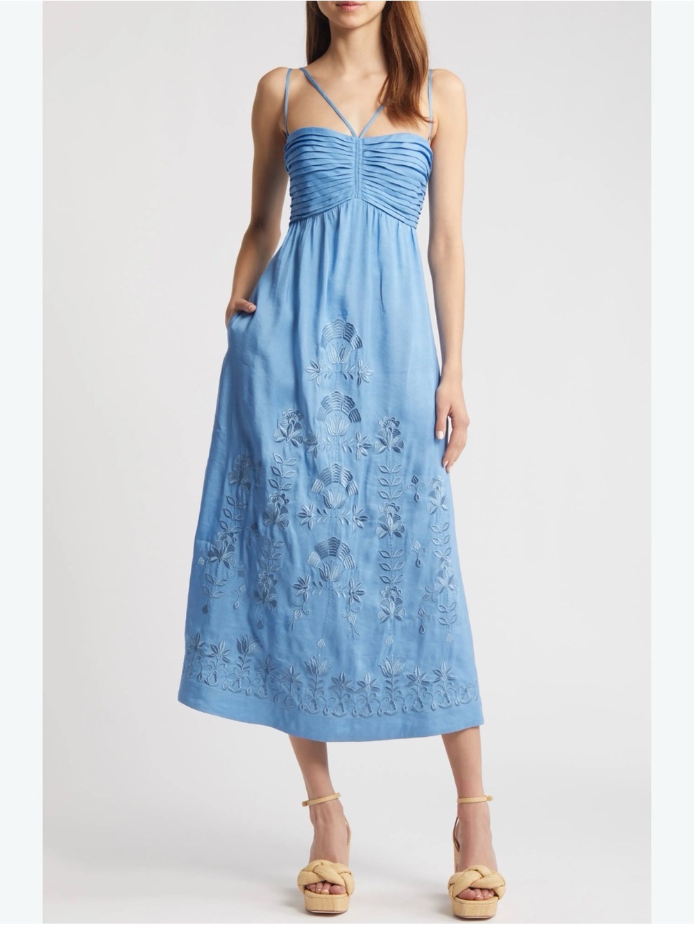 Kobi Halperin Sky Blue Embroidered Midi Dress